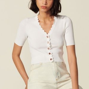 Sandro Cecil Scalloped Short-Sleeve Cardigan